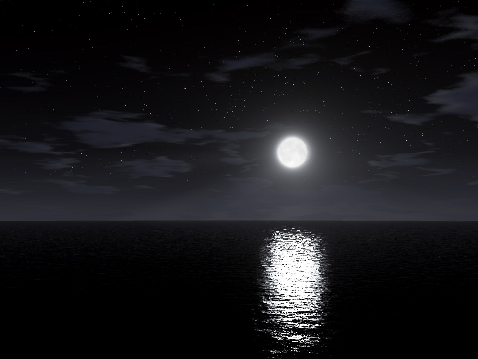 Moon Reflection in the Sea at Night 